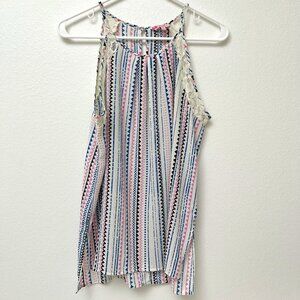 Candie’s Multi Design Striped Tank Top Sleeveless Blouse Lace Women’s Size Large